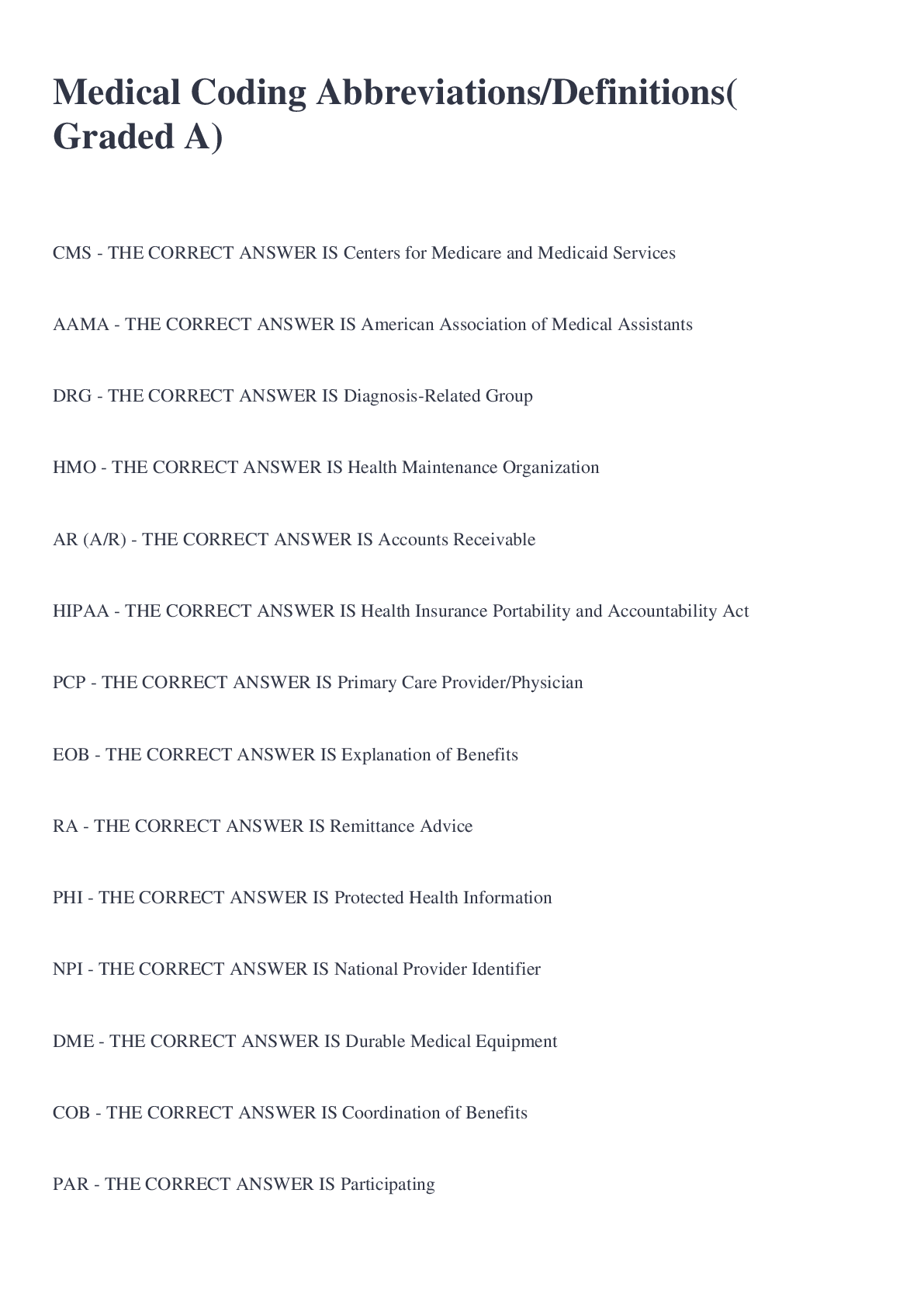 Preview image of Medical Coding Abbreviations/Definitions document